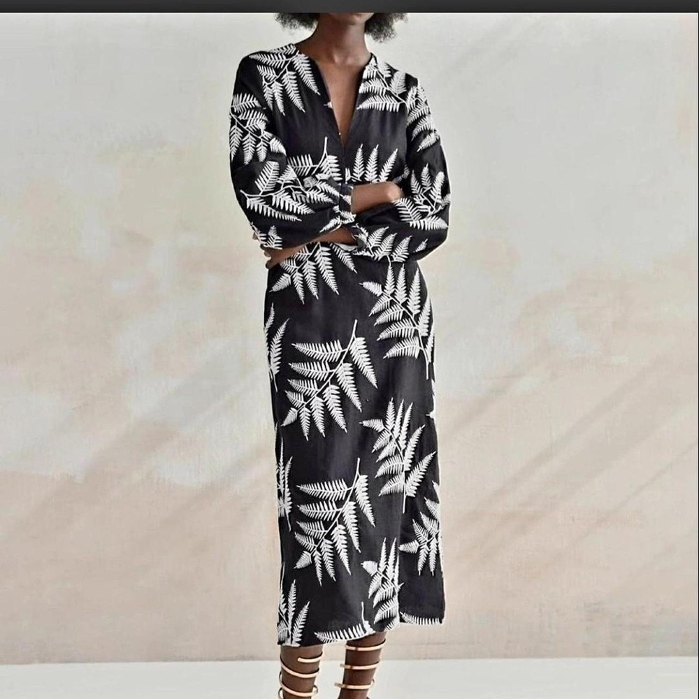 Zara Black and White Linen Maxi Dress